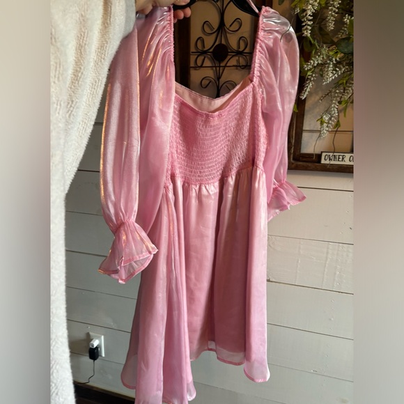 Bubble gum pink shimmer mini dress. - Picture 4 of 5